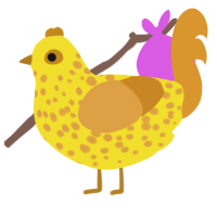 A yellow and orange chicken with a speckle pattern