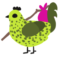 A lime and olive chicken with a speckle pattern