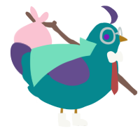 koana, a teal and overcast chicken