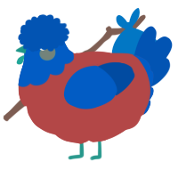 A red and ultramarine chicken with a head pattern