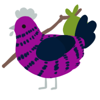 A plum and tumblr chicken with a bar pattern