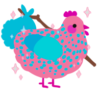 A rose and cerulean chicken with a speckle pattern