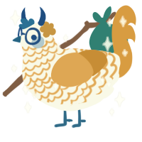 A white and orange chicken with a lace pattern