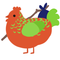 A vermilion and grass chicken with a half-lace pattern