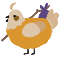 A orange and beige chicken with a head pattern