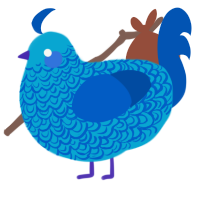 A cerulean and ultramarine chicken with a double-lace pattern