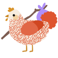 A cream and vermilion chicken with a double-lace pattern