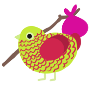 A lime and crimson chicken with a lace pattern