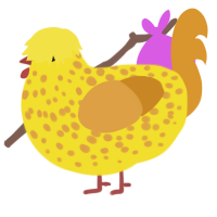 A yellow and orange chicken with a speckle pattern