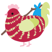 A crimson and lemon chicken with a bar pattern