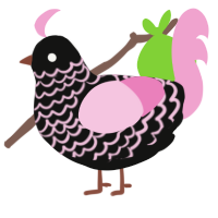 A black and pink chicken with a lace pattern