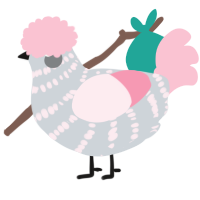 A mist and rose chicken with a bar pattern