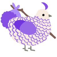 A cream and blurple chicken with a lace pattern