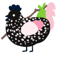 A black and rose chicken with a speckle pattern