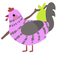 A lavender and grey chicken with a bar pattern