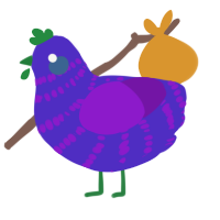 A indigo and violet chicken with a bar pattern