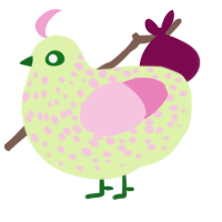 A apple and pink chicken with a speckle pattern