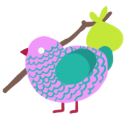 A lavender and turquoise chicken with a lace pattern