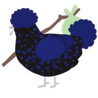 A sable and navy chicken with a speckle pattern