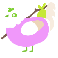 A lavender and beige chicken with a head pattern