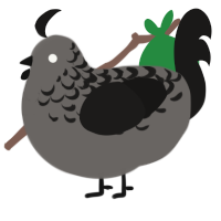 A grey and sable chicken with a half-lace pattern