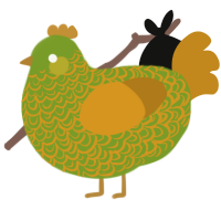 A chartreuse and ochre chicken with a double-lace pattern
