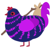 Aster, a navy and amethyst chicken with a bar pattern