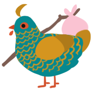 A teal and ochre chicken with a lace pattern