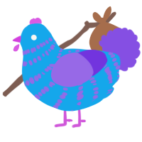 A sky and blurple chicken with a bar pattern