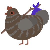 A bark and grey chicken with a bar pattern