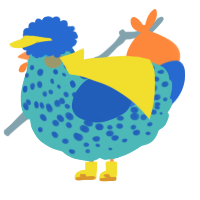 A red and orange chicken with a speckle pattern