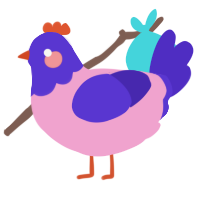 A pink and indigo chicken with a head pattern