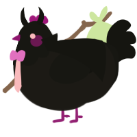 A sable and black chicken with a head pattern