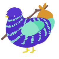 A indigo and mint chicken with a bar pattern