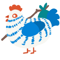 A white and sapphire chicken with a bar pattern