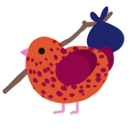 A vermilion and maroon chicken with a speckle pattern