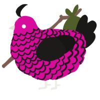 A fuchsia and sable chicken with a lace pattern