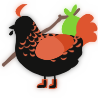 A black and vermilion chicken with a half-lace pattern