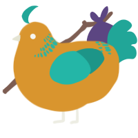A orange and turquoise chicken with a neck-band pattern