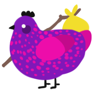 A violet and fuchsia chicken with a speckle pattern