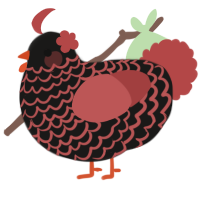Gwen, a sable and red chicken with a lace pattern