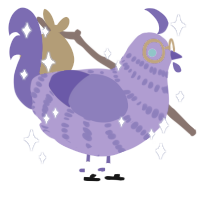 Freytt, a blurple and indigo chicken with a bar pattern