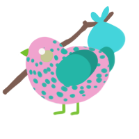A pink and turquoise chicken with a speckle pattern