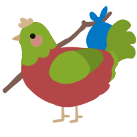 A red and chartreuse chicken with a head pattern
