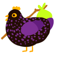 A black and indigo chicken with a speckle pattern