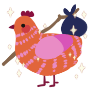 A vermilion and orchid chicken with a bar pattern