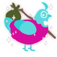 A fuchsia and aqua chicken with a head pattern