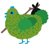 A chartreuse and viridian chicken with a speckle pattern