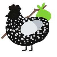 A black and mist chicken with a speckle pattern