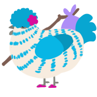 A cream and cerulean chicken with a bar pattern